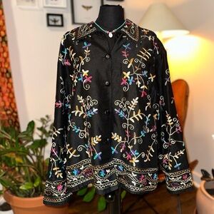 Black Floral Embroidered Light Jacket